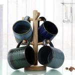 RELEDESA 18 Oz Large Ceramic Coffee Mug, 500ml Big Handmade Pottery Tea Cup for Office and Home, Big Handle Easy to Hold, Microwave and Dishwasher Safe, Stylish Texture Glaze (Ink Green)