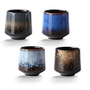 Lxuwbd Ceramic Tea Cup, 4 Count (Pack of 1), 7.43 oz Capacity, Modern Design, Blue, Black, Grey, Christmas, Birthday, Thanksgiving, Reusable, Heavy Duty, Glazed, Teacups, Teacup