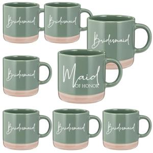 Funnymoom 8 Pcs Bridesmaid Proposal Gift Coffee Mug Maid of Honor Gift 13 oz Aesthetic Ceramics Cup Engagement Wedding Bridal Shower Bachelor Party for Wedding Day Keepsake(Green)