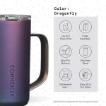 Corkcicle Triple Insulated Coffee Mug with Lid and Handle, Dragonfly, 16 oz – Stainless Steel Travel Mug Keeps Beverages Hot for 3+ Hours – Non-Slip, Easy-Grip, Spill-Resistant Tumbler
