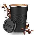 Baodaadan 12OZ Travel Coffee Mug Insulated Coffee Cup with Spill Leak Proof Lid, Portable Stainless Steel Tumbler Reusable Hot and Cold Water Mug for Car, Daily, Camping-Black