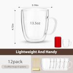 VENVENWEAVS Glass Coffee Mugs Set Of 6, 13.5 OZ Insulated Double Wall Coffee Cups, Perfect for Cappuccino, Latte, Americano, Tea Bag, Beverage,Glass Coffee Cups With Handles