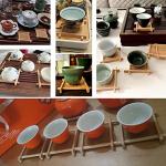 NentMent 6 Pack Gongfu Tea Set Coaster Bamboo Espresso Cups Wood Coasters for Small Glass Teacups Porcelain Chinese Kung Fu Tea Cup Espresso Double Wall Thermal Glasses Ceramic Small Tasting Cups