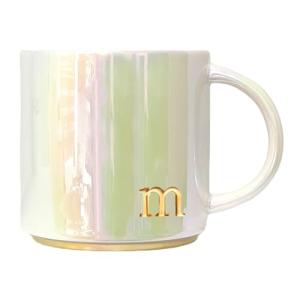 COLLECTIVE HOME - Ceramic Coffee Mug, Iridescent Finish Cups, Personalized Lowercase Embossed Lettering, Lustrous Multicolored Finish, Ideal for Unique Gifts (m)