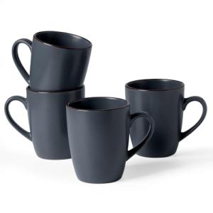 famiware Venus Coffee Mugs for 4, 14 oz Mug Set, Dringking Cup with Handle for Coffee, Tea, Cocoa, Milk, Charcoal