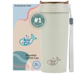 bioGo 16oz Speckled Gray Travel Coffee Cup - Reusable Mug with Lid - Microwave & Dishwasher Safe - Reusable Coffee Cup - Rice Husk Coffee Mug - Rice Husk Tumbler