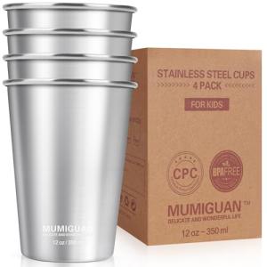 MUMIGUAN Stainless Steel Cups for Kids 12oz/350ml (4 Pack), Stainless Steel Tumbler, Kids Cups, Camping Stainless Steel Cups, Stackable Metal Drinking Glasses, BPA Free, Stackable, Durable.