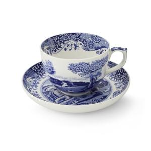 Spode Blue Italian Teacup and Saucer, 20-ounce Capacity, Jumbo Tea Set, Coffee Mug, Cup for Tea, Lattes, Espressos, and Hot Beverages - Blue &White