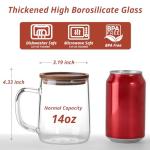CMLKLZD Glass Coffee Mugs, 14 oz Glass Coffee Cups with Acacia Wood Lids, Clear Borosilicate Glass Mugs with Handles for Cappuccino, Tea, Latte, Hot/Cold Beverages, Wine, Americano, Set of 2