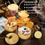 Ollieroo 4pcs Coffee Cups,Vintage Coffee Mugs, Overnight Oats Containers with Lids and Spoons, 14oz Coffee Glasses, Drinkware Set for Iced Coffee,Yogurt,Milk,Tea,Coffee Bar Accessories,Amber