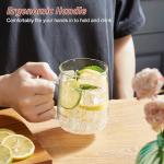 CMLKLZD Glass Coffee Mugs, 14 oz Glass Coffee Cups with Acacia Wood Lids, Clear Borosilicate Glass Mugs with Handles for Cappuccino, Tea, Latte, Hot/Cold Beverages, Wine, Americano, Set of 2