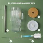 Birity 24oz Ribbed Glass Cup with Lids and Straws,2Pack Glass Tumbler with Handle,Reusable lced Coffee Cups with lids-Glass Cups with Lids,Mason Jar Cup for Smoothie,Coffee,Juice,Water,Tea,Travel Mug