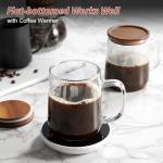 CMLKLZD Glass Coffee Mugs, 14 oz Glass Coffee Cups with Acacia Wood Lids, Clear Borosilicate Glass Mugs with Handles for Cappuccino, Tea, Latte, Hot/Cold Beverages, Wine, Americano, Set of 2