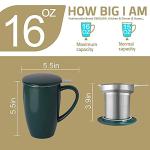 Sweejar Porcelain Tea Infuser Mug with Lid, 16 oz Teacup with Strainers for Loose Leaf Tea, Microwave and Dishwasher Safe Coffee Mug(New Jade)