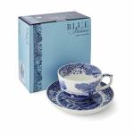 Spode Blue Italian Teacup and Saucer, 20-ounce Capacity, Jumbo Tea Set, Coffee Mug, Cup for Tea, Lattes, Espressos, and Hot Beverages - Blue &White