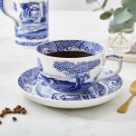 Spode Blue Italian Teacup and Saucer, 20-ounce Capacity, Jumbo Tea Set, Coffee Mug, Cup for Tea, Lattes, Espressos, and Hot Beverages - Blue &White