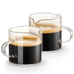 Qipecedm Espresso Cups Set of 2, 4 OZ Double Spouts Cups, Shot Glasses, Milk Cup with Handle, Clear Glass, Espresso Accessories for Machine, Small