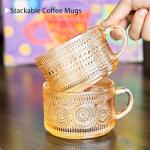 Ollieroo 4pcs Coffee Cups,Vintage Coffee Mugs, Overnight Oats Containers with Lids and Spoons, 14oz Coffee Glasses, Drinkware Set for Iced Coffee,Yogurt,Milk,Tea,Coffee Bar Accessories,Amber