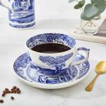 Spode Blue Italian Teacup and Saucer, 20-ounce Capacity, Jumbo Tea Set, Coffee Mug, Cup for Tea, Lattes, Espressos, and Hot Beverages - Blue &White