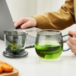 Glass Tea Cup with Infuser and Lid, 32oz/950ml Large Borosilicate Teacup, Clear Mug for Loose Leaf, Blooming Tea, Dishwasher Safe - Tea Maker Gift for Birthday