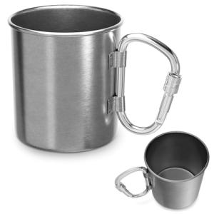 13.5 Oz Stainless Steel Camping Mug with Carabiner - Metal Camping Cup for Traveling, Lightweight and Heat-Resistant, Durable and Easy to Clean Hiking Cup, Comfortable to Hold and Drink