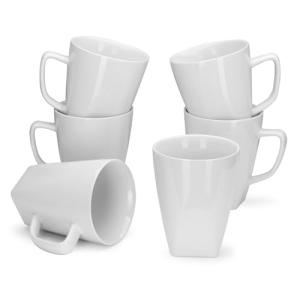 Miicol Porcelain Coffee Mugs Set of 6, Large Coffee Cups 14 oz, White Tea Cups, Ceramic Mugs for Latte, Cappuccino, Milk, Cocoa, Square Bottom, Microwave & Dishwasher Safe