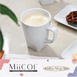 Miicol Porcelain Coffee Mugs Set of 6, Large Coffee Cups 14 oz, White Tea Cups, Ceramic Mugs for Latte, Cappuccino, Milk, Cocoa, Square Bottom, Microwave & Dishwasher Safe