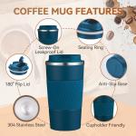 Baodaadan 12OZ Travel Coffee Mug Insulated Coffee Cup with Spill Leak Proof Lid, Portable Stainless Steel Tumbler Reusable Hot and Cold Water Mug for Car, Daily, Camping- Blue