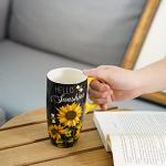 Topadorn Ceramic Coffee Mug Travel Cup Gift with Lid 17oz., Porcelain Tall Tea Cup with Handle for Home & Office, Sunflower Art Pattern Mug with Gift Box, 6.5''H