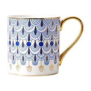 CHOOLD British Style Blue Floral Porcelain Coffee Mug with Golden Handle Spoon - 12oz