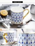CHOOLD British Style Blue Floral Porcelain Coffee Mug with Golden Handle Spoon - 12oz