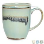 Bosmarlin Ceramic Tea Cup with Infuser and Lid, 16 Oz, 3 Colors to Choose, Microwave and Dishwasher Safe, Steeping Tea Mug with Strainer, Reactive Glaze (16 Oz, Turquoise Green Light)
