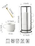 LYEOBOH Stackable Coffee Mugs with Rack, 13 oz Ceramic Coffee Mug Set of 4 with Stand, Latte Cup with Spoon, Cappuccino Cups for Hot Cocoa, Milk, White