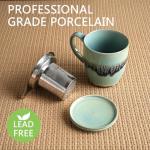 Bosmarlin Ceramic Tea Cup with Infuser and Lid, 16 Oz, 3 Colors to Choose, Microwave and Dishwasher Safe, Steeping Tea Mug with Strainer, Reactive Glaze (16 Oz, Turquoise Green Light)