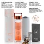 Teabloom All-Purpose Beverage Tumbler – 15 oz / 450 ml Insulated Glass Bottle – Tea, Coffee, Fruit Infused Water – All-Temperature Travel Mug – Stainless Steel Infuser Basket – The Wayfarer Tumbler