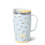 Swig Life 18oz Travel Mug, Insulated Tumbler with Handle and Lid, Cup Holder Friendly, Dishwasher Safe, Stainless Steel, Travel Coffee Cup (Busy Bee)