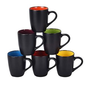 Lifecapido Set of 6 Modern Black Ceramic Coffee Mugs, 16 Ounce Capacity, Perfect for Home Use