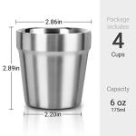 Beasea Mini Stainless Steel Cups, 6 oz Set of 4 Metal Drinking Cups, Stackable 304 Stainless Steel Cups Double Wall Small Metal Insulated Drinking Cups Glasses for Home Restaurant Party Camping