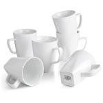 WishDeco White Coffee Mugs Set of 6, Ceramic Coffee Cups 14 oz, Modern Tea Mugs, Porcelain Tea Cups, Large Mug for Latte, Cappuccino, Milk, Juice, Cocoa, Square Bottom, Microwave and Dishwasher Safe