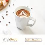 WishDeco White Coffee Mugs Set of 6, Ceramic Coffee Cups 14 oz, Modern Tea Mugs, Porcelain Tea Cups, Large Mug for Latte, Cappuccino, Milk, Juice, Cocoa, Square Bottom, Microwave and Dishwasher Safe