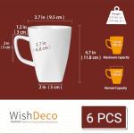WishDeco White Coffee Mugs Set of 6, Ceramic Coffee Cups 14 oz, Modern Tea Mugs, Porcelain Tea Cups, Large Mug for Latte, Cappuccino, Milk, Juice, Cocoa, Square Bottom, Microwave and Dishwasher Safe
