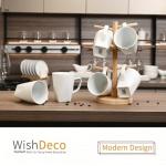 WishDeco White Coffee Mugs Set of 6, Ceramic Coffee Cups 14 oz, Modern Tea Mugs, Porcelain Tea Cups, Large Mug for Latte, Cappuccino, Milk, Juice, Cocoa, Square Bottom, Microwave and Dishwasher Safe