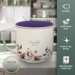 Christian Art Gifts Large Inspirational Ceramic Coffee & Tea Mug for Women: Strength & Dignity Encouraging Bible Verse, Cute Non-toxic Lead-free Novelty Beverage Cup, White & Purple Floral, 14 oz.