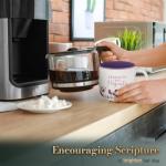 Christian Art Gifts Large Inspirational Ceramic Coffee & Tea Mug for Women: Strength & Dignity Encouraging Bible Verse, Cute Non-toxic Lead-free Novelty Beverage Cup, White & Purple Floral, 14 oz.