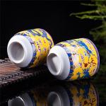 THY COLLECTIBLES Set of 6 Eastern Asian Design Ceramic Tea Cups in Yellow Dragon - 8 OZ Capacity Each