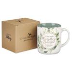 Christian Art Gifts Large Ceramic Inspirational Coffee & Tea Scripture Mug for Women: Everything Beautiful Encouraging Bible Verse, Sturdy, Novelty Non-Toxic Beverage Cup, White & Green Floral, 14 oz.