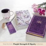 Christian Art Gifts Large Inspirational Ceramic Coffee & Tea Mug for Women: Strength & Dignity Encouraging Bible Verse, Cute Non-toxic Lead-free Novelty Beverage Cup, White & Purple Floral, 14 oz.