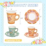 Frcctre 50 Pack Floral Paper Tea Cups and Saucers, 9 oz Disposable Butterfly Floral Paper Teacups with Handle and Plates for Tea Party Decorations Birthday Baby Shower Wedding