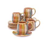 GuangYang Stoneware Tea Cups – 7 oz Set of 6, Hand-Painted Rainbow Glaze (Durable Ceramic for Hot Tea, Coffee, Latte, Cappuccino and Some Specialty drinks)
