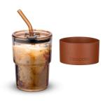 BLUEPOLAR 13oz/400ml Tumbler Water Glass, Cups with Straw and Lid Sealed Carry on for Coffee, Iced Tea, Thick Wall Insulated Glass Cup (Amberwith Protect Sleeve)